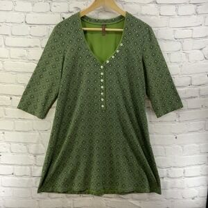 Shimera Blouse Womens Sz M Green Geometric Print Tunic Length